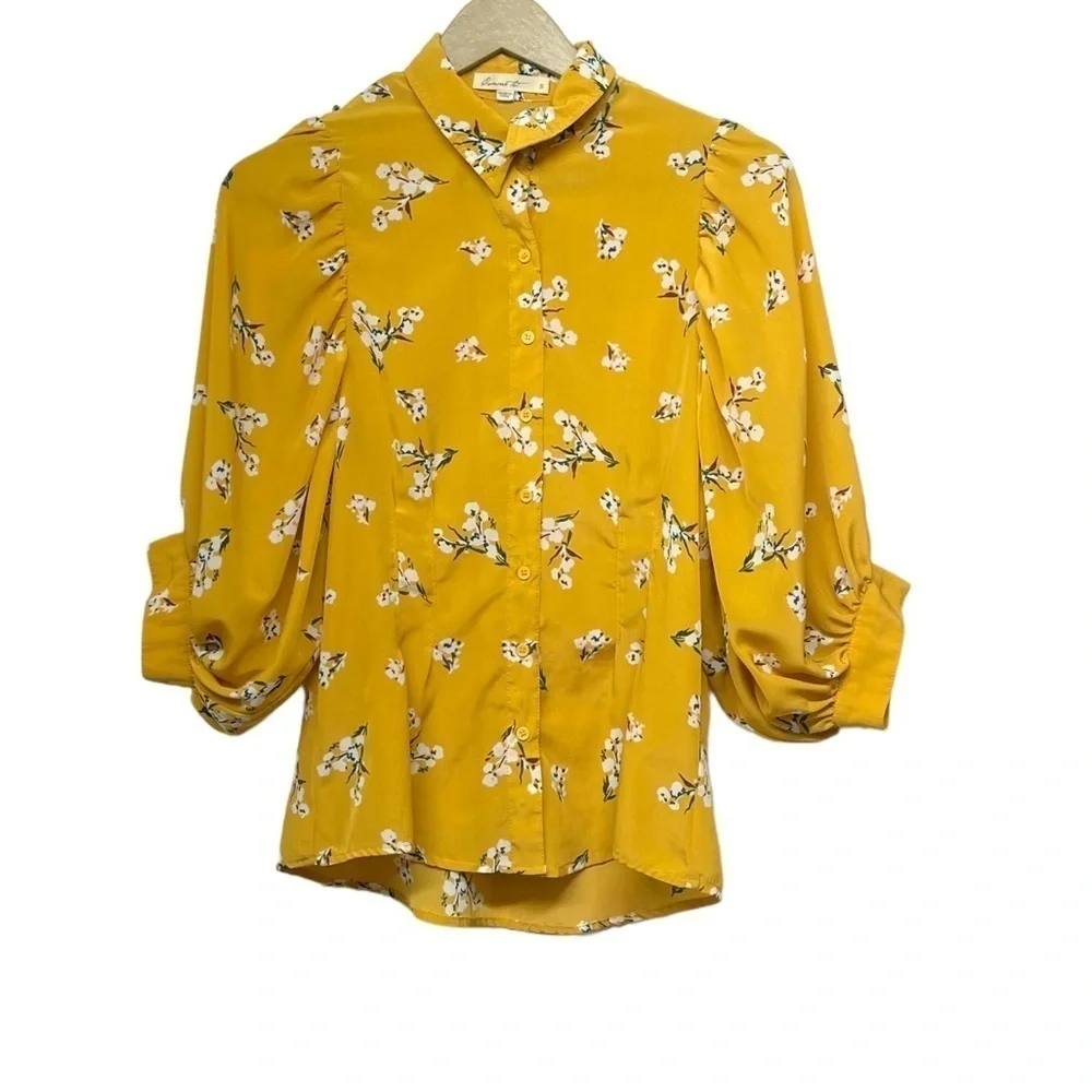 Anthropologie Comme Toi Yellow Floral Puff Sleeve Top Size Small Boho Hippie